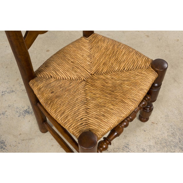 Antique French Provincial Ladder Back Walnut Dining Chairs W/ Rush Seats – Set of 6 For Sale - Image 10 of 18