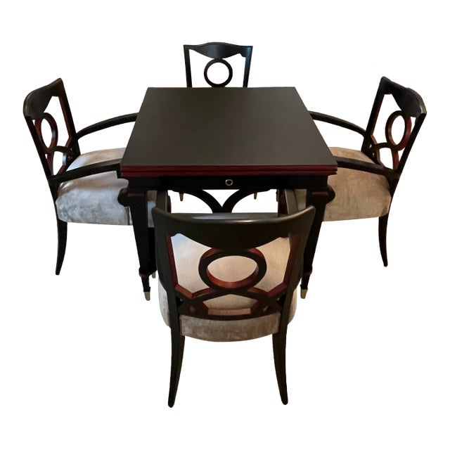 Italian Dining Armchairs (Set of 4) With Extendable Game Table, 1960s For Sale