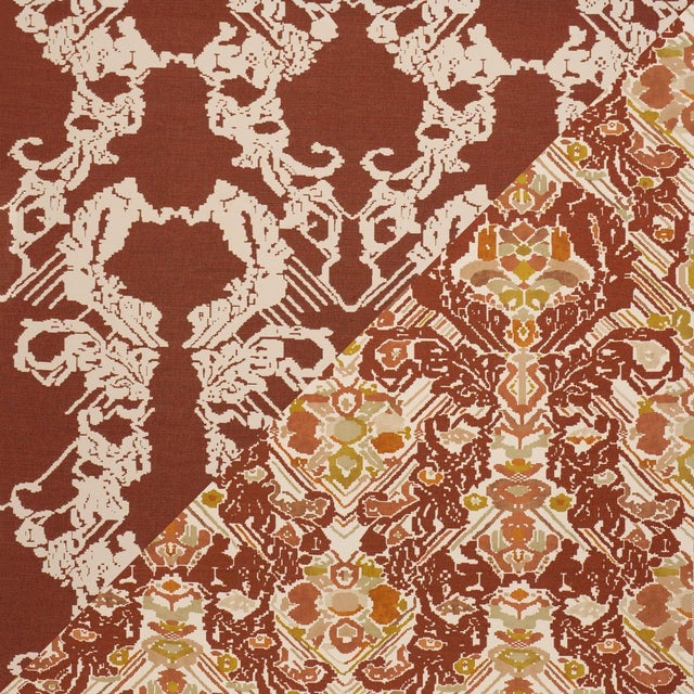 Schumacher Reversible Digital Damask Fabric In Chartreuse For Sale In New York - Image 6 of 6