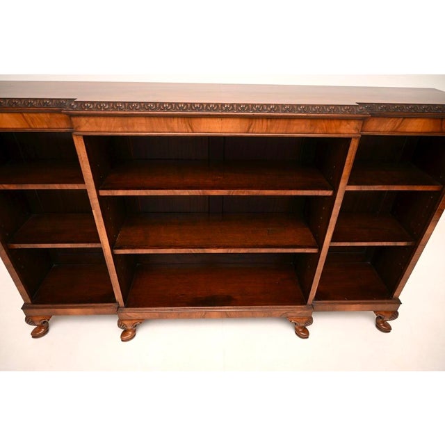 Wood Antique Walnut Breakfront Open Bookcase, 1920 For Sale - Image 7 of 11