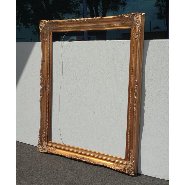 French Country Large 58"Tallx45 Vintage French Country Gold Ornate Picture Frame For Sale - Image 3 of 11