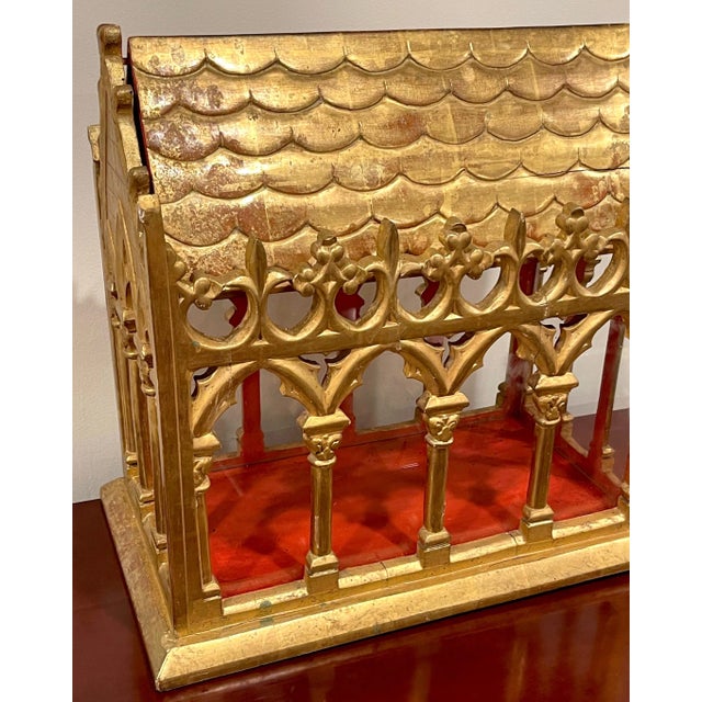 19th Century French gothic cathedral giltwood & glass reliquary / vitrine France, mid-19th century. A reliquary is a...