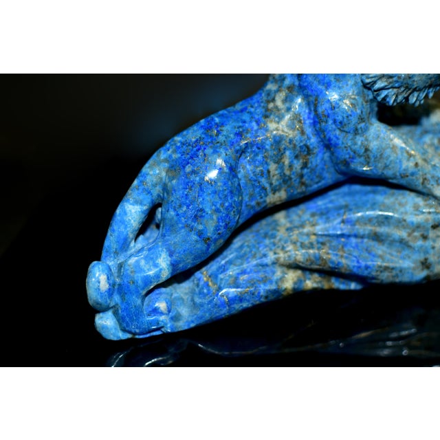 Natural Lapis Tiger Statue With Golden Pyrite Paperweight For Sale - Image 9 of 11