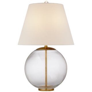 AERIN for Visual Comfort Signature Morton Table Lamp in Clear Glass with Linen Shade For Sale
