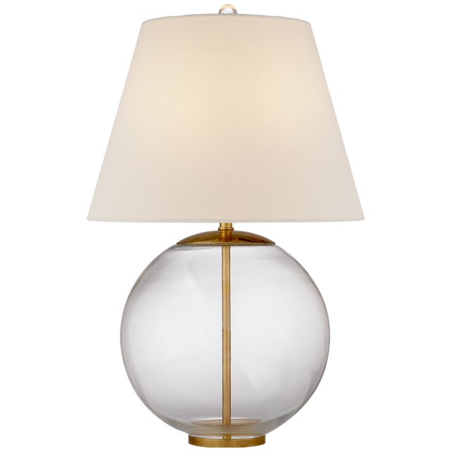 AERIN for Visual Comfort Signature Morton Table Lamp in Clear Glass with Linen Shade For Sale