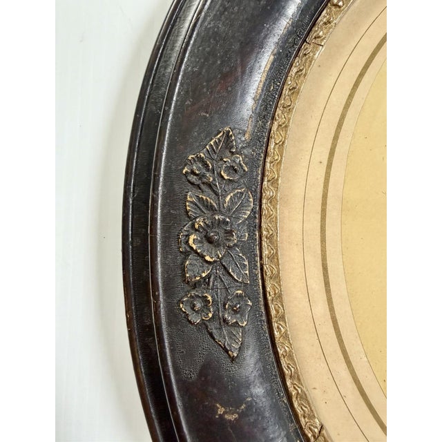 Antique Oval Deep Dark Wood Picture Frame Gold Floral Detail With Photo of a Girl 12x14” For Sale - Image 4 of 13
