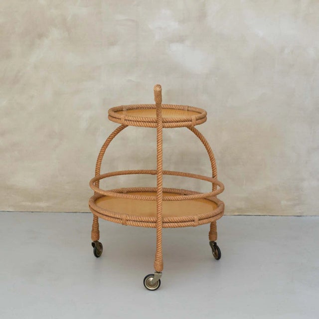 1960s 1960s French Rope Bar Cart by Audoux-Minet, Attributed For Sale - Image 5 of 9