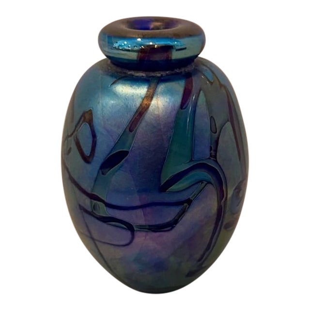 1981 Signed Eichholt Iridescent Art Glass Perfume Bottle With Stopper For Sale