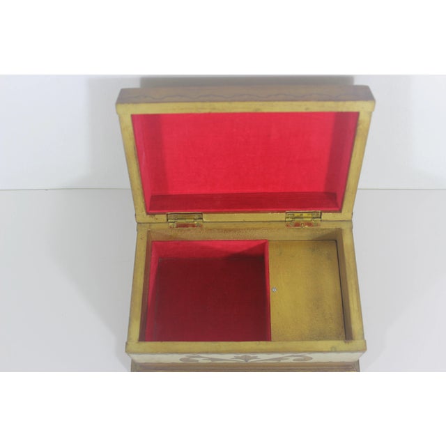 Vintage Musical Florentine Domed Wood Jewelry Box White Gold Italian Style For Sale - Image 6 of 10