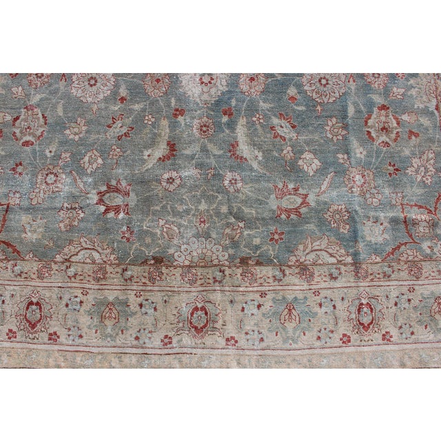 Antique Persian Tabriz Rug With Allover Floral Pattern in Soft Blue, Cream & Red 9' X 12'5. For Sale - Image 4 of 14