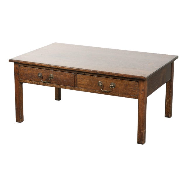 Antique English Oak Coffee Table with Drawers, 20th Century For Sale