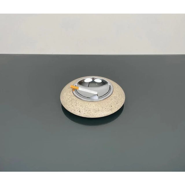 1970s Travertine and Steel Round Ashtray by Marble Art, Italy, 1970s For Sale - Image 5 of 9