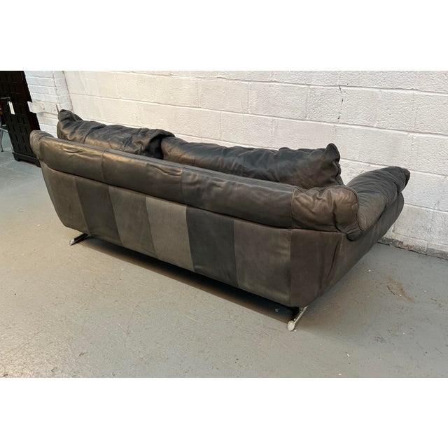 Late 20th Century Stylish Modern Black Leather Sofa For Sale - Image 10 of 13