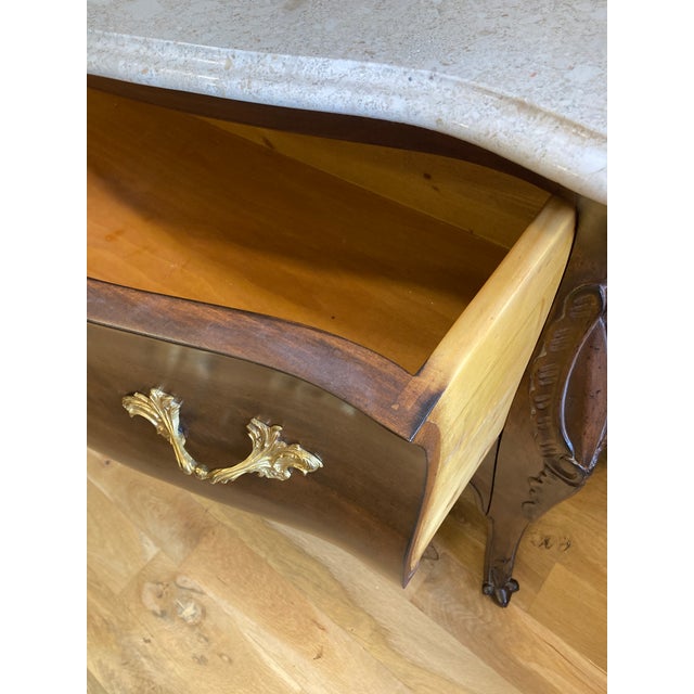 Brown Vintage Italian Carved Wood Bombe Dresser With Marble Top For Sale - Image 8 of 9