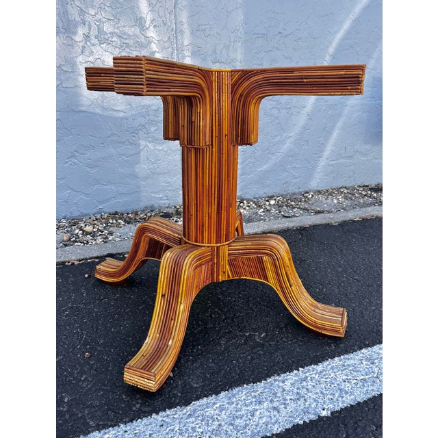 Gabriella Crespi Split Reed Curved Pedestal Dining Table With Round Glass Top | Hollywood Regency and Mid Century Modern in Gabriella Crespi Style For Sale - Image 4 of 12