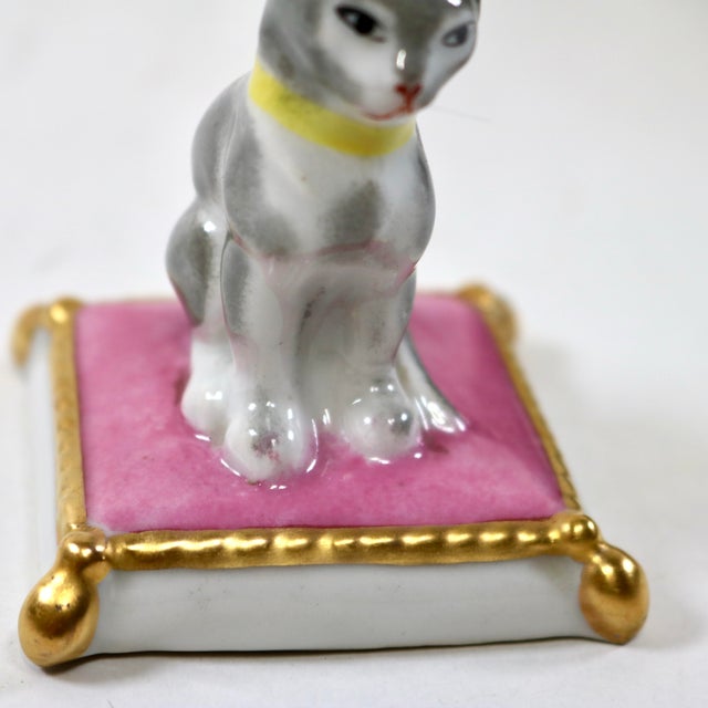 Pink Antique French La Courtille Workshop Cat on Pink Pillow Figurine For Sale - Image 8 of 10