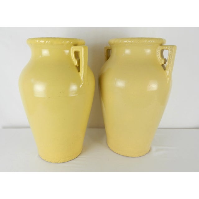 1930s Pair of 1930s Art Deco Yellow Glazed Stoneware Urns, Attributed to Robinson Ransbottom For Sale - Image 5 of 12