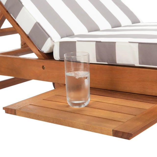 Newport Chaise Lounge Chair with Side Table, Natural/Grey Stripe Cushion For Sale In Philadelphia - Image 6 of 11