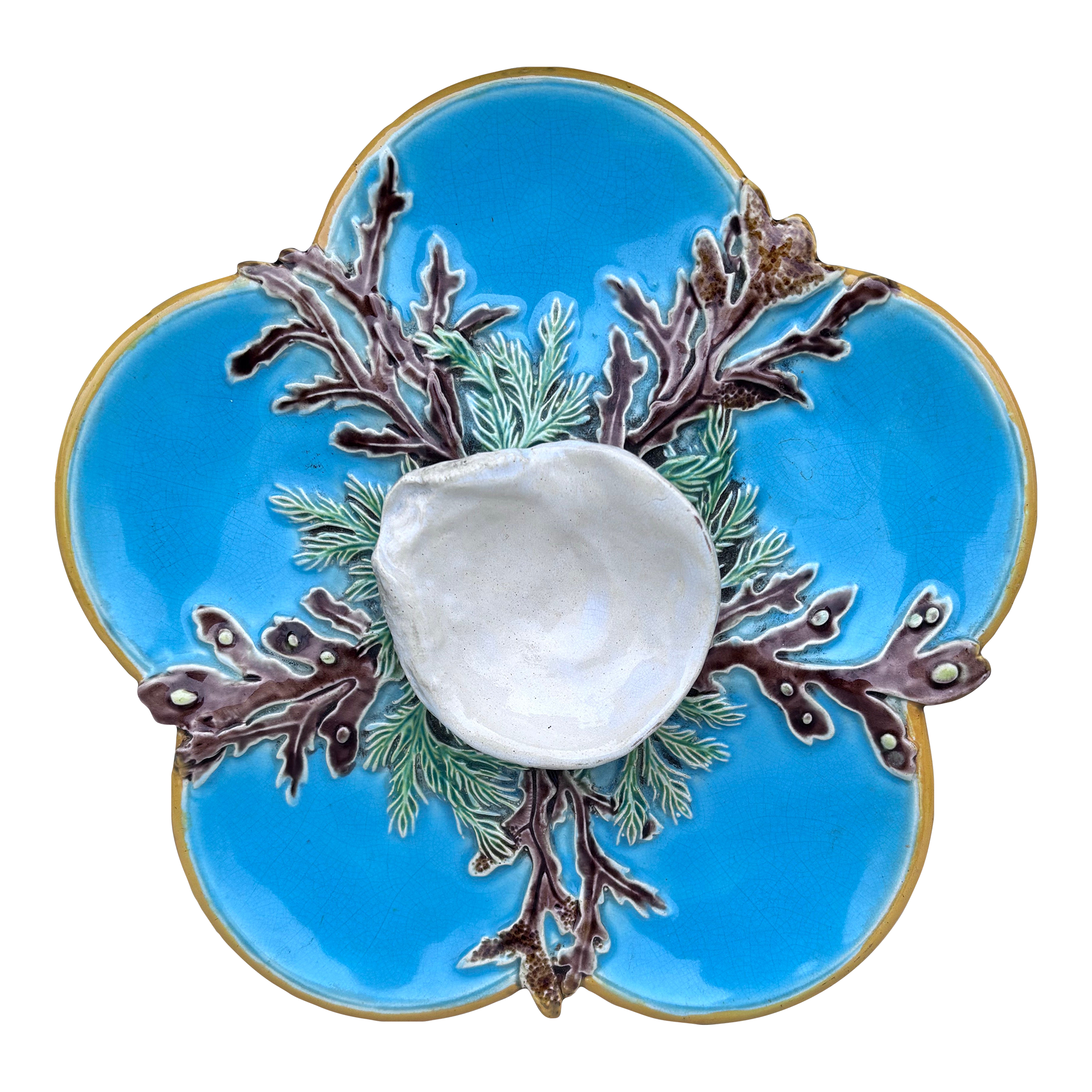 Rare Small Aqua Majolica Oyster Plate, George Jones, Circa 1878