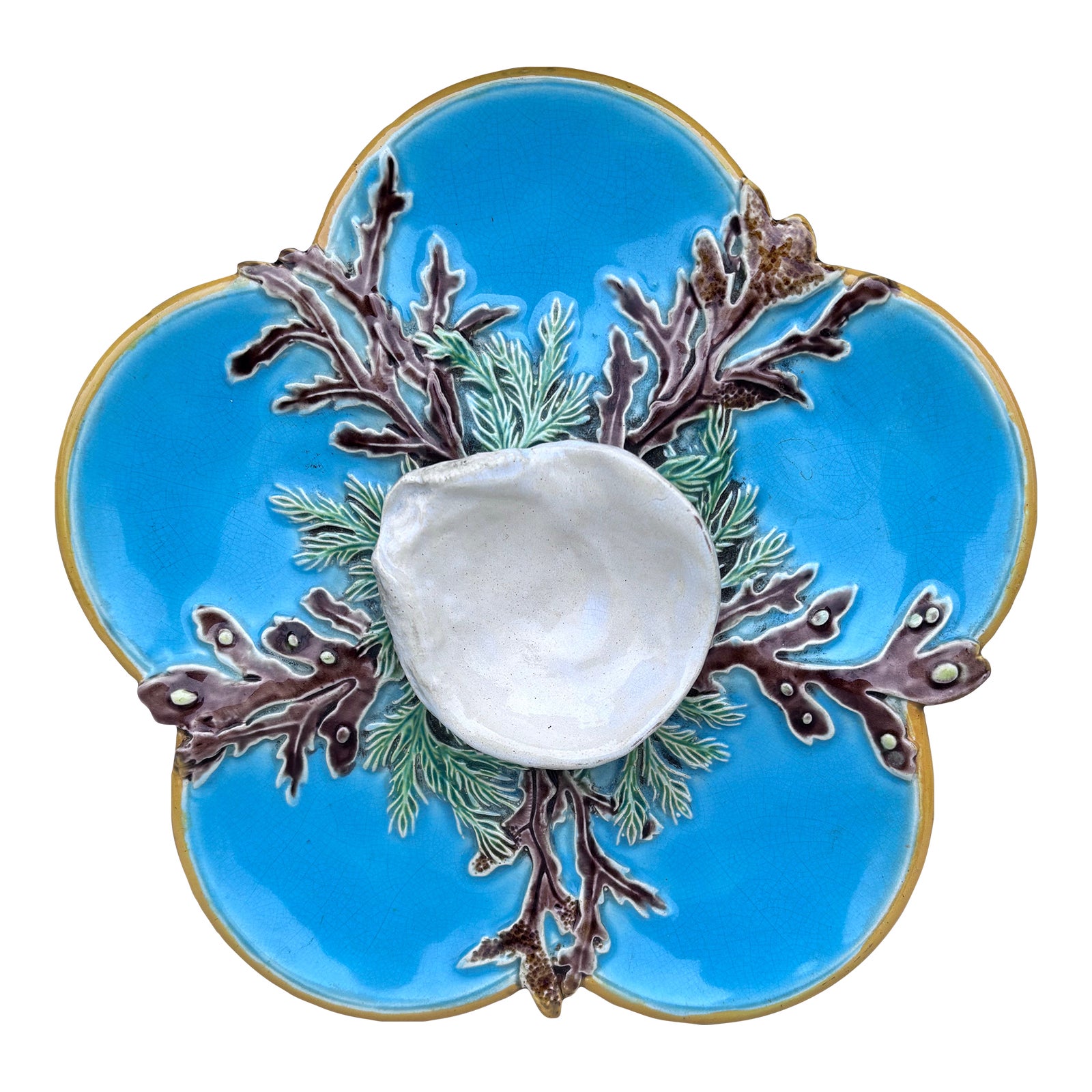 Rare Small Aqua Majolica Oyster Plate, George Jones, Circa 1878