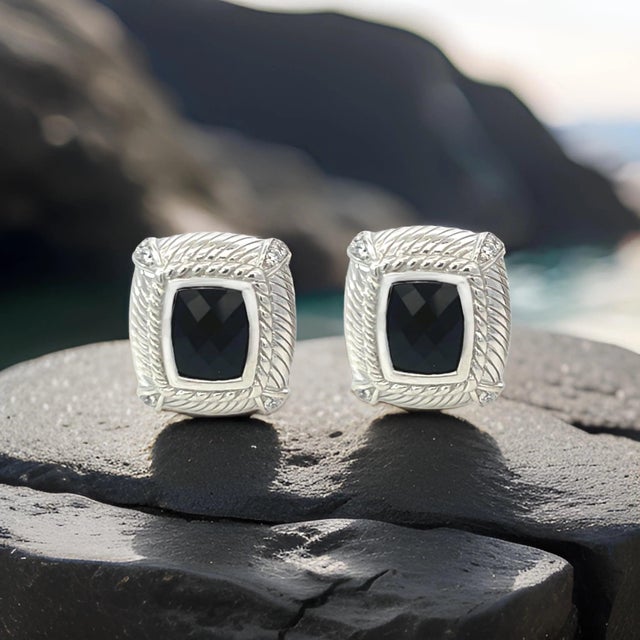 1990s Pair of Judith Ripka Estate Onyx Omega Back Earrings Sterling Silver 14 Grams For Sale - Image 13 of 13