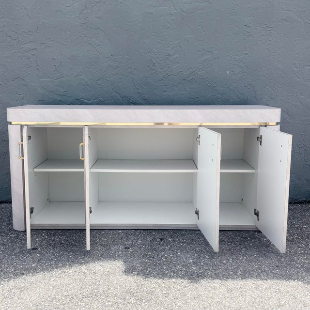 Postmodern Lavender Textured Laminate Credenza With Gold Accent For Sale - Image 4 of 8