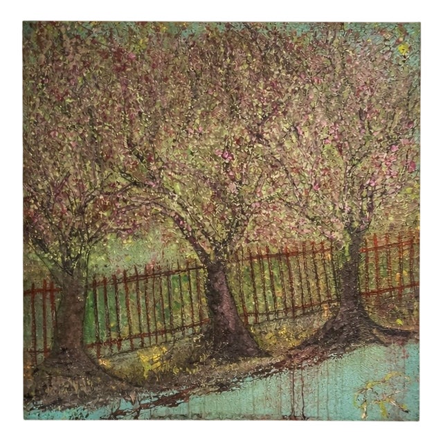 Italian Artist, Blossom with ArpVerdeacqua, Acrylic on Canvas For Sale