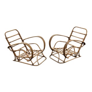Vintage Rattan Frankl Style Pair Lounge Chairs - A Pair For Sale