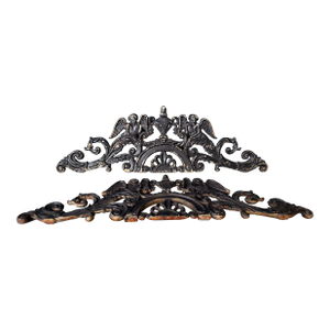 Antique Victorian Cast Iron Cherub Architectural Pediment Decorative / Wall Decor - Set of 2