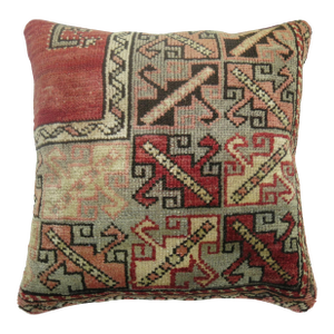 Zabihi Collection Large Square Red Vintage Turkish Rug Pillow