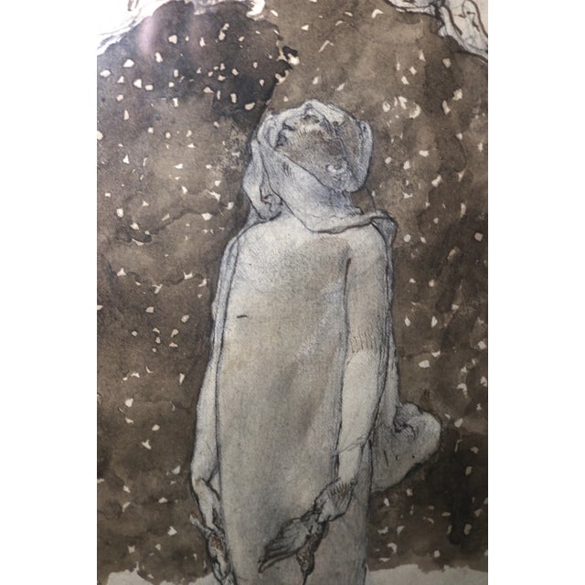 Black Antique Original 18th Century A. Gobert Figural Ink Drawing Titled Hiver Framed For Sale - Image 8 of 11