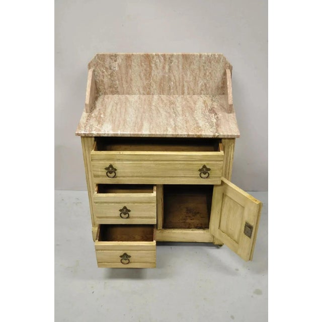 Wood Antique Eastlake Victorian Pink Marble Backsplash Washstand Nightstand Cabinet For Sale - Image 7 of 12