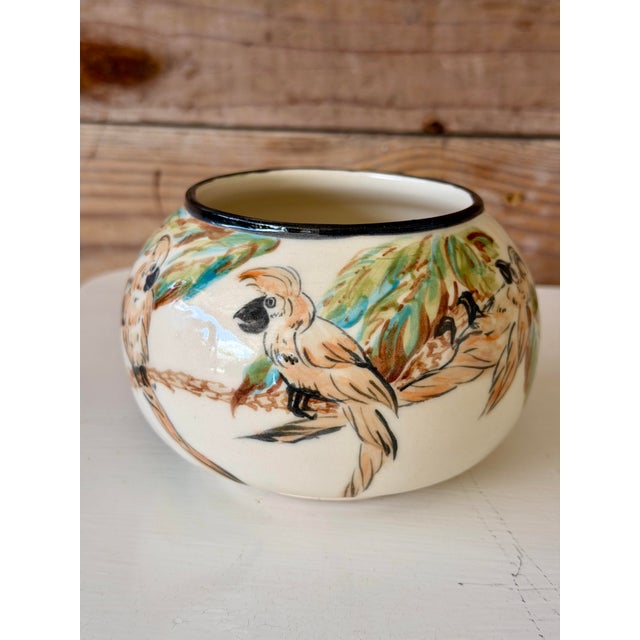 Vintage Hand-Painted Cockatoo Tropical Ceramic Bowl or Cachepot For Sale - Image 10 of 10