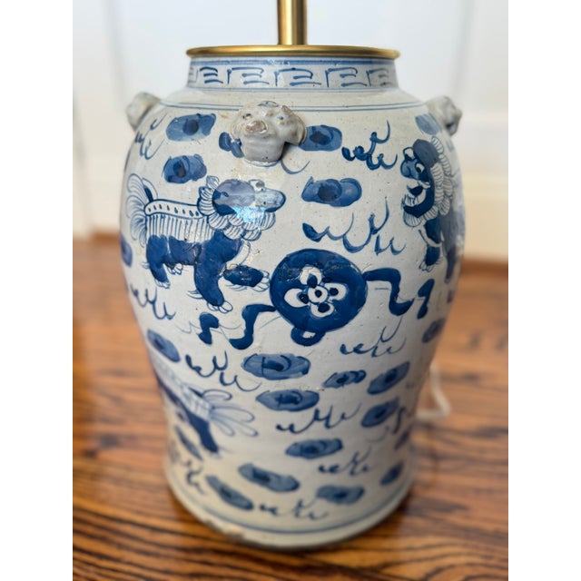 2020s Chinoiserie Hand Painted Ceramic Ginger Jar Lamp With Blue Dragons For Sale - Image 5 of 8