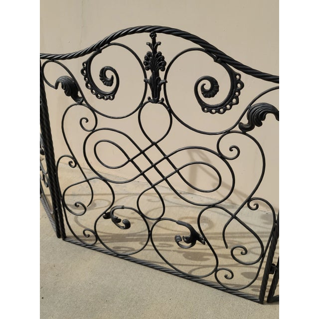 Vintage Three Panel Black Fireplace Screen Black Iron and Scrolled For Sale - Image 4 of 12