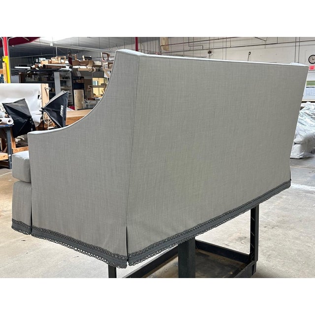 Stanton Skirted Sofa Upholstered in Elizabeth Eakins Peek-a-Boo Gray Strie Wool From the Madeline Stuart Collection For Sale In Greenville, SC - Image 6 of 8
