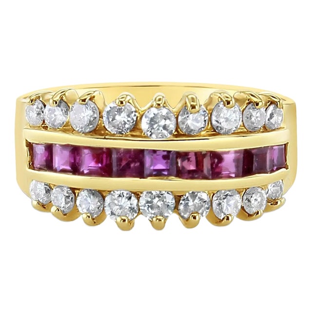 Ruby Diamond Wedding Band 1.55cttw 14K Yellow Gold, Size 6 For Sale