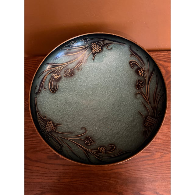 Mid 20th Century Israeli Enameled Brass Pedestal Bowl and Candlesticks With Grape Motif, Set of 3 For Sale - Image 6 of 18