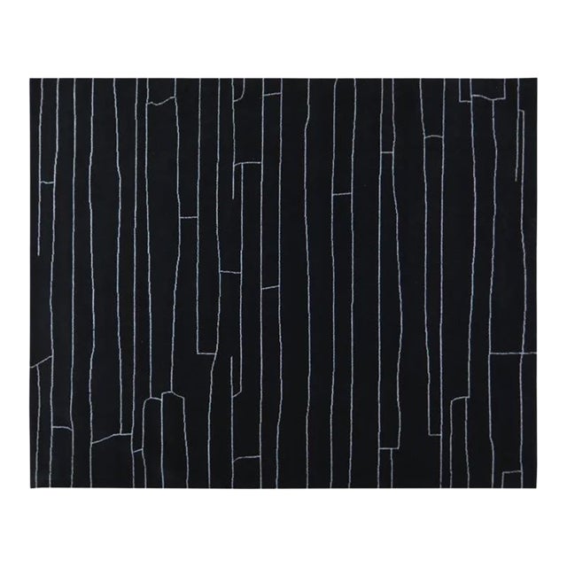 Moroccan Azilal Black/White Hand Knotted Wool Rug, 10'2x14 For Sale