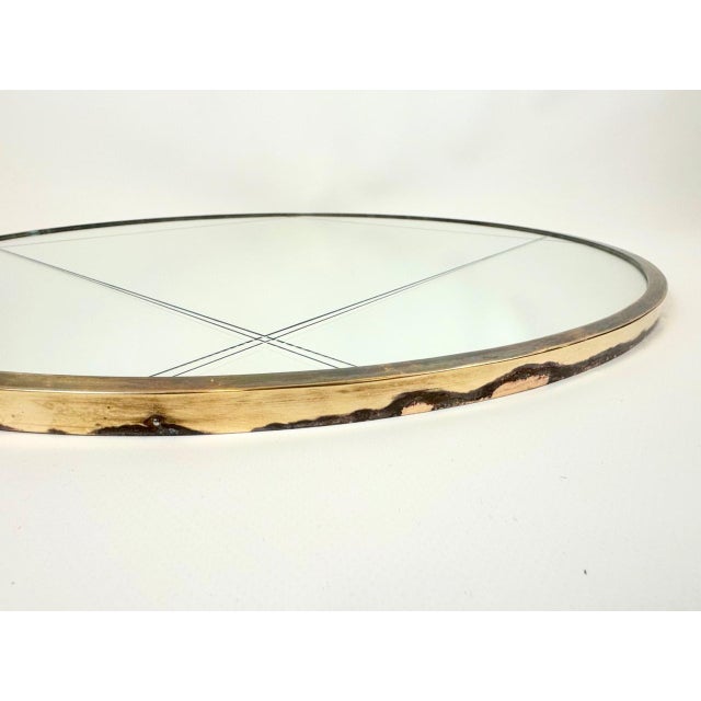 Art Deco Cut Glass and Brass Round Mirror, 1940s For Sale - Image 4 of 7