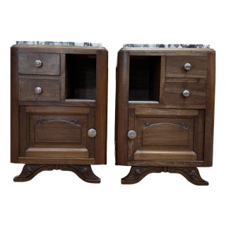 Vintage Art Deco Bedside Tables in Walnut, 1940s, Set of 2 For Sale
