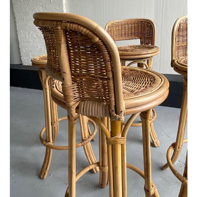 1950s Vintage Bamboo & Rattan Swivel Bar Stools Set of 4 Chairish