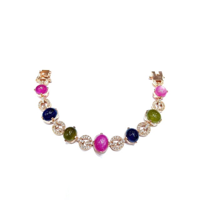 Bochic "Capri" Vintage Ruby & Multi Color Fancy Sapphire Bracelet - 18K & Silver For Sale - Image 18 of 18