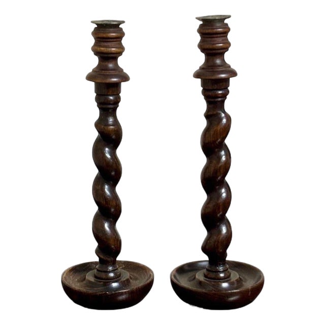 Victorian Candlesticks in Mahogany, Set of 2 For Sale