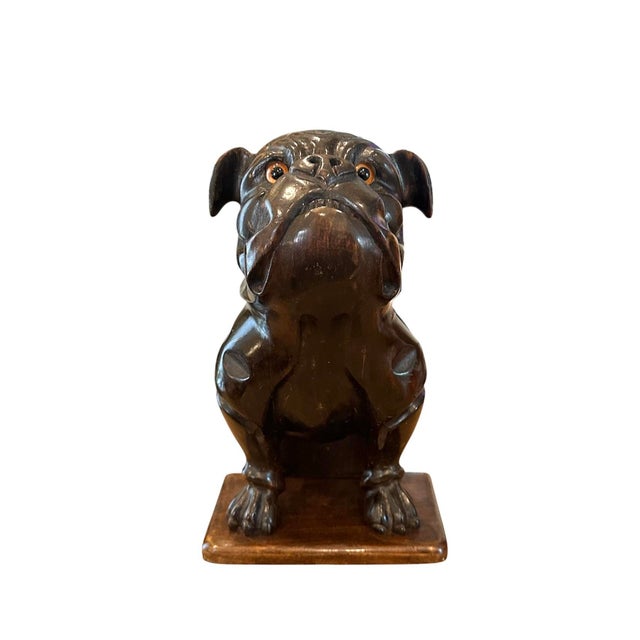A charming, French walnut bulldog brush stand / valet. Features a hand carved, figural stand I. The firm of an English...