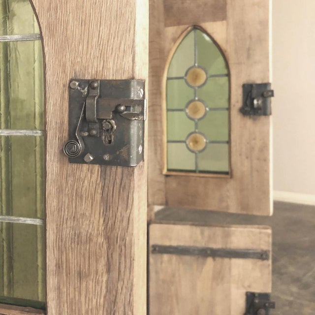 Pair Rustic Gothic Revival Oak Corner Wine Cabinets ~ Vitrines For Sale - Image 12 of 17