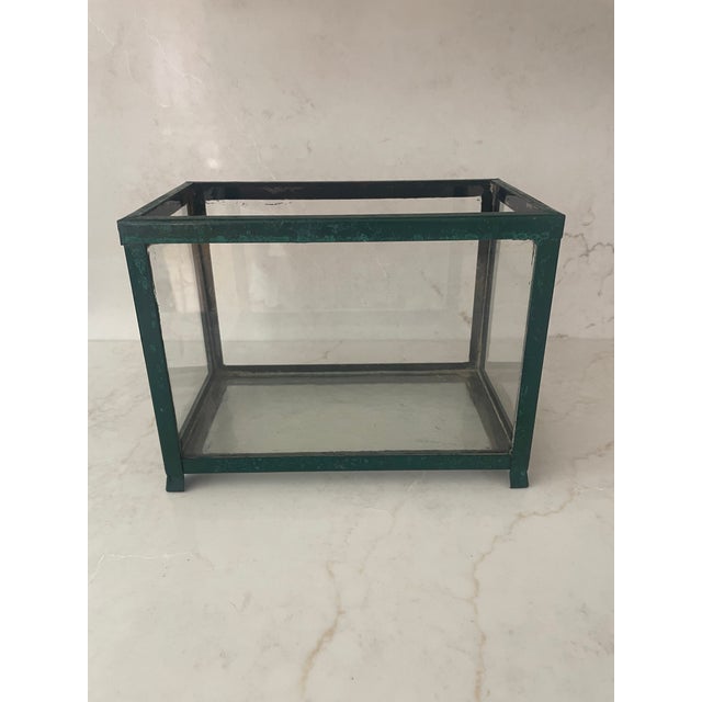 Boho Chic Small Antique Metal and Glass Aquarium For Sale - Image 3 of 7