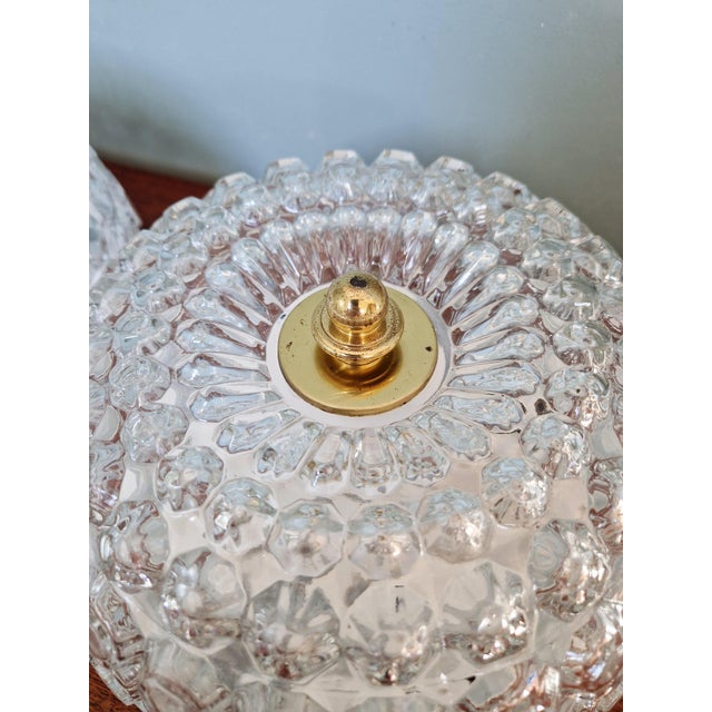 Gold Ceiling Lights in Clear Honeycomb Glass by Helena Tynell for Glashütte Limburg, 1970s, Set of 2 For Sale - Image 8 of 13