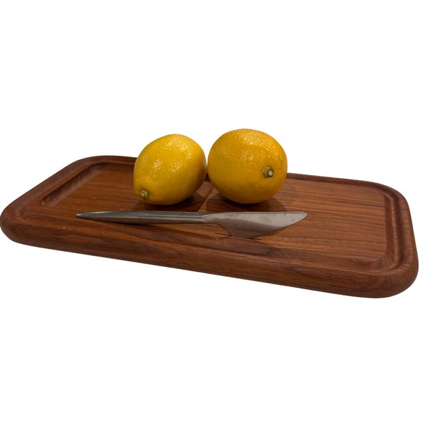 Vintage Kalmar Designs Teak Cheese Board & Serving Tray with Original Stainless Knife – Mid-Century Modern, 1960s–70s...