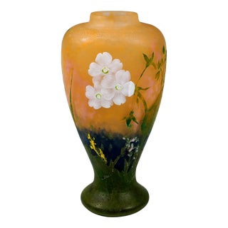Art Nouveau Cameo Vase with Primroses Decor from Daum Nancy, France, 1920 For Sale